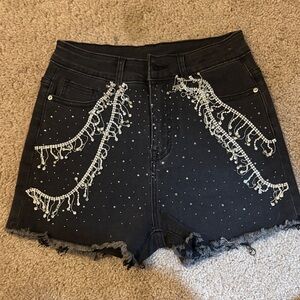 NWT Embellished Black Denim Shorts